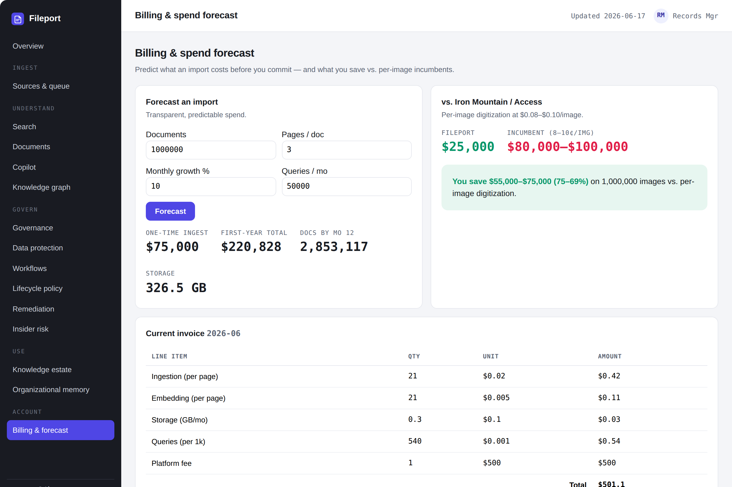 Fileport product — Know the cost before you import