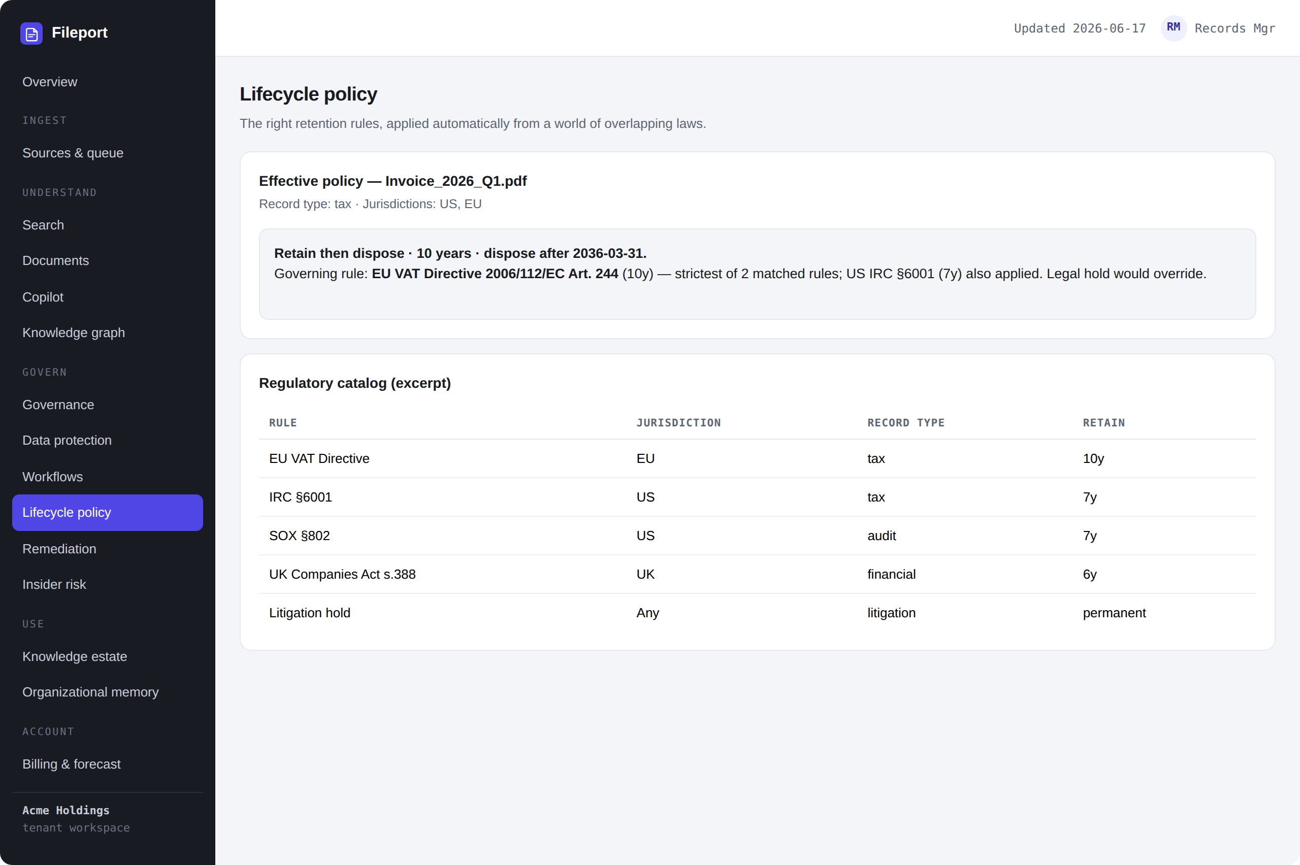 Fileport product — Retention that explains itself